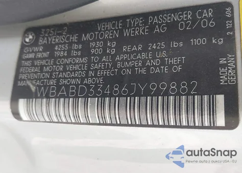 2006 BMW 325Ci из США, поврежденный, VIN WBABD33486JY99882